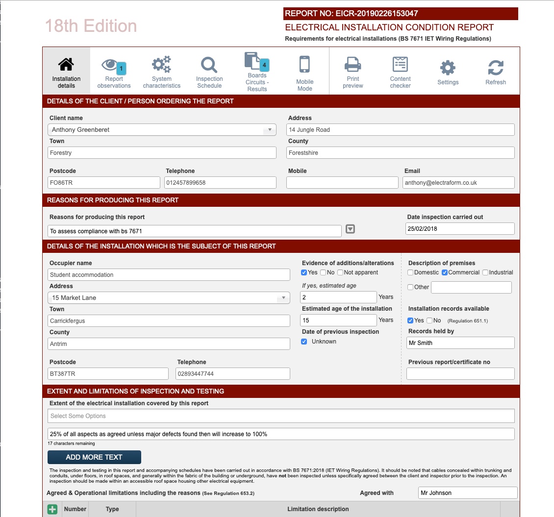 electraform  Landlord information Inside Electrical Minor Works Certificate Template